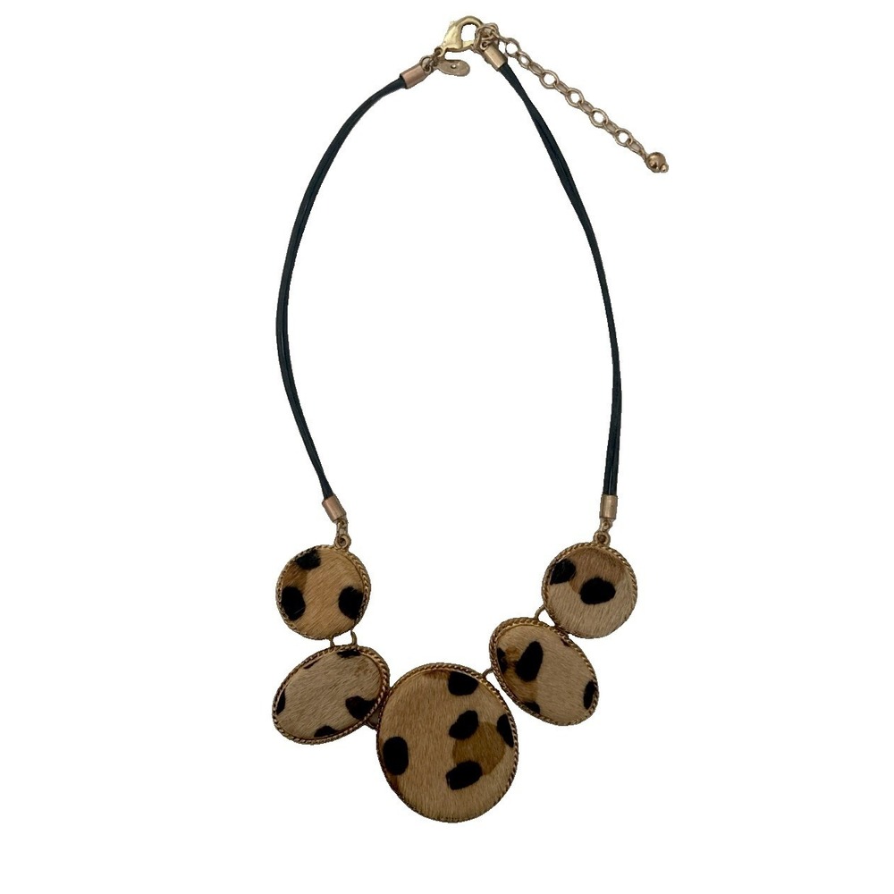 Chico's Hadley Necklace Leopard Print Faux Fur Gold Tone Animal Print Statement